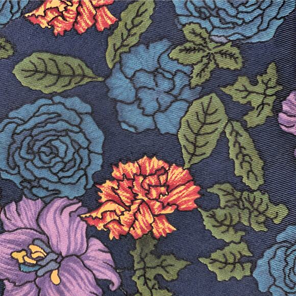 Vintage Viaggio Tie Silk Twill Bold Floral Tapestry Inspired Navy Purple Red 90s - Picture 4 of 9